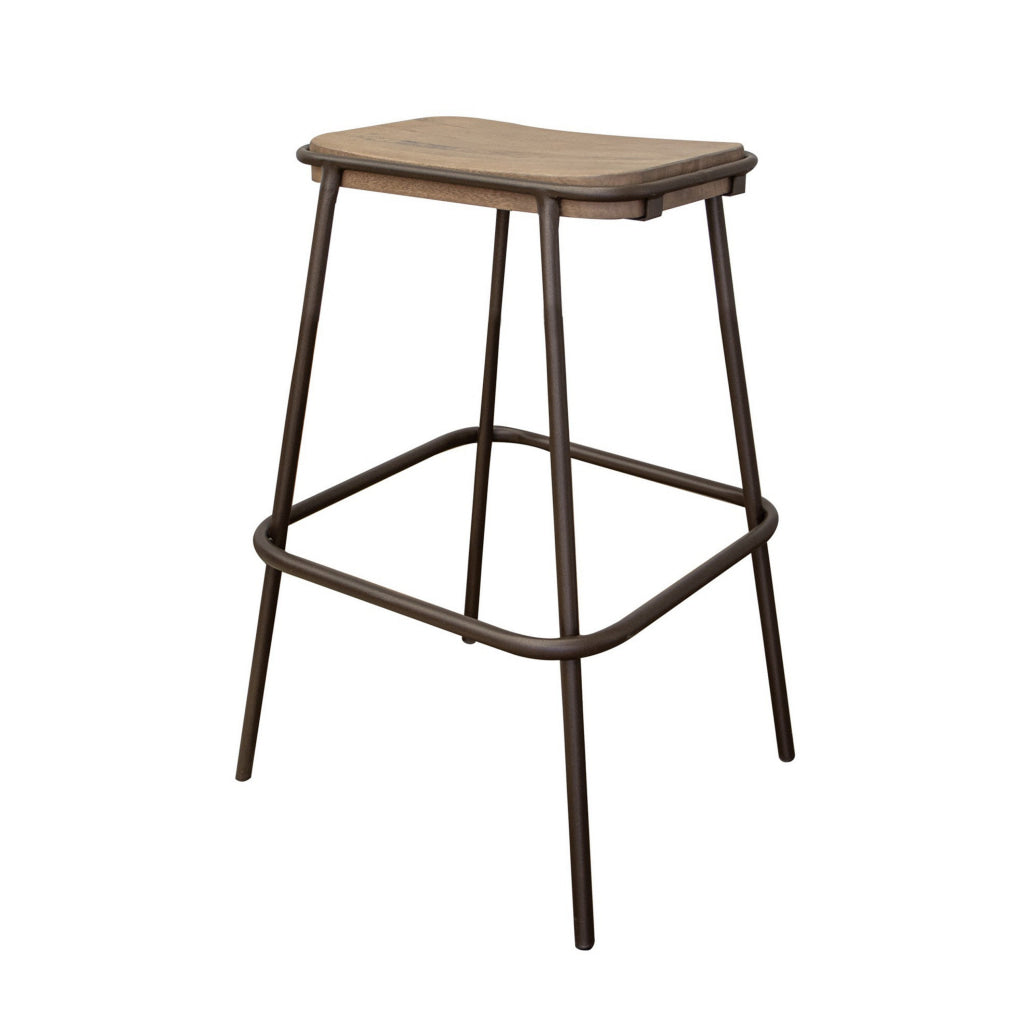 Umey 24 Inch Counter Stool Footrest Metal Frame Solid Brown Mango Wood By Casagear Home BM312217