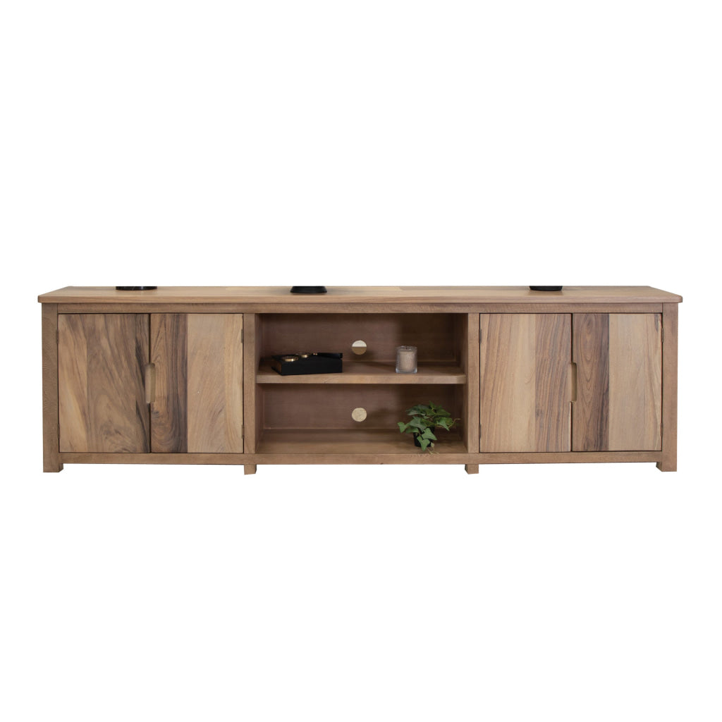 Umey 93 Inch TV Entertainment Console 3 Shelves 4 Doors Brown Wood By Casagear Home BM312221