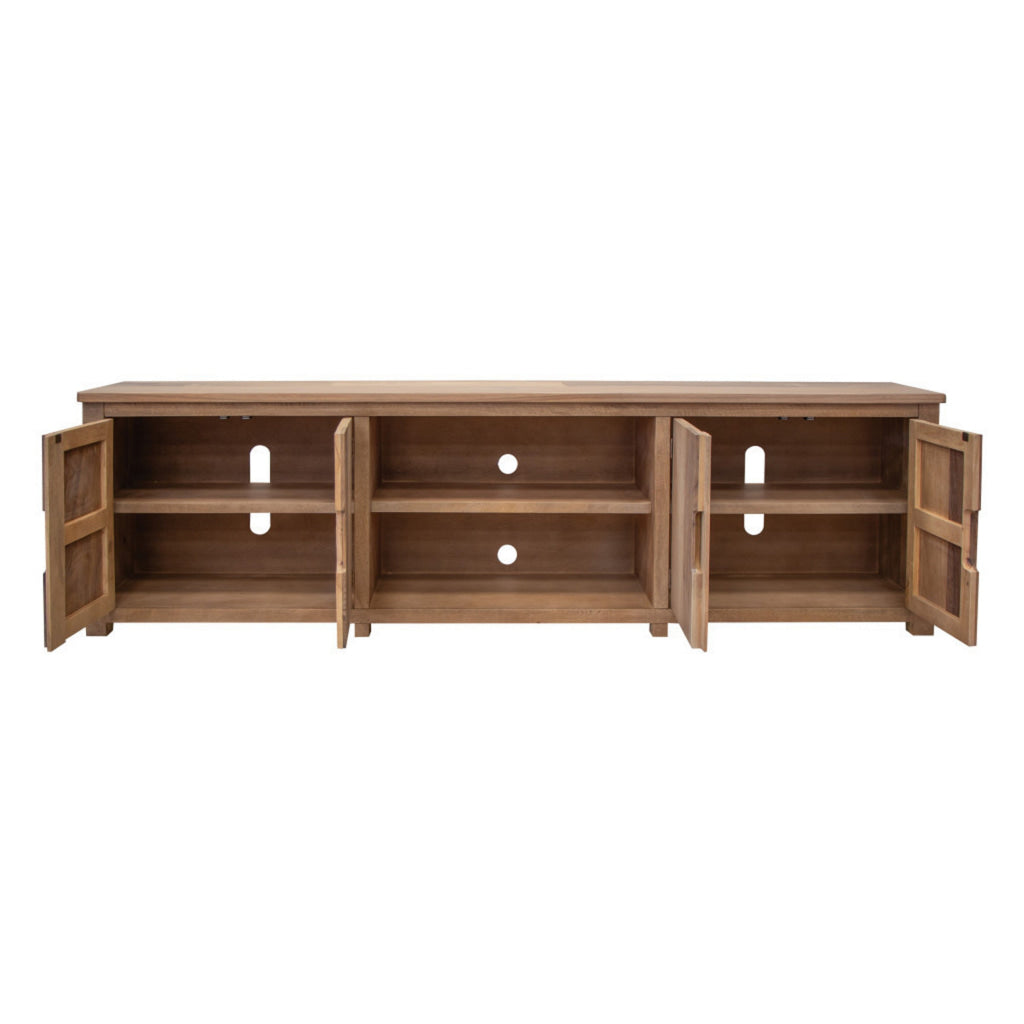 Umey 93 Inch TV Entertainment Console 3 Shelves 4 Doors Brown Wood By Casagear Home BM312221