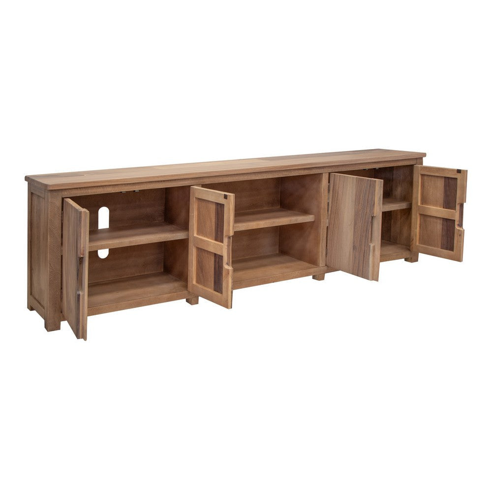 Umey 93 Inch TV Entertainment Console 3 Shelves 4 Doors Brown Wood By Casagear Home BM312221