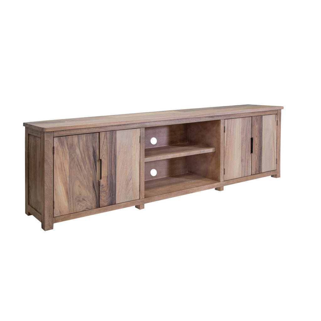 Umey 93 Inch TV Entertainment Console 3 Shelves 4 Doors Brown Wood By Casagear Home BM312221