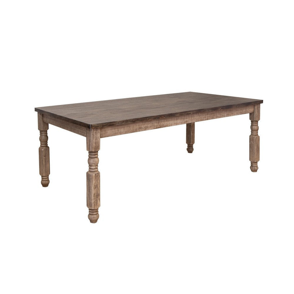 Nite 79 Inch Dining Table, Rectangular Top, Turned Legs, Wood, Taupe Brown By Casagear Home