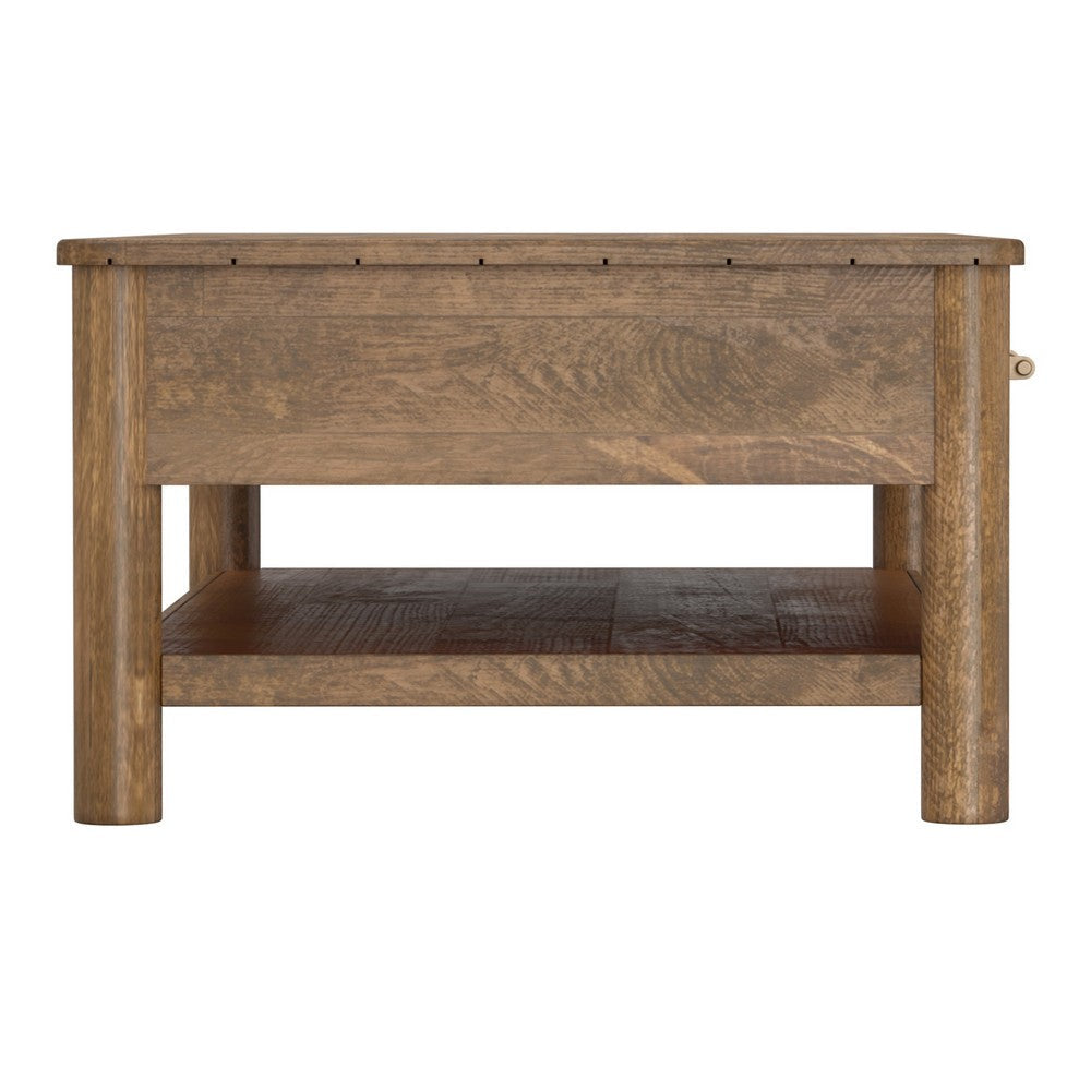 Olum 50 Inch Cocktail Coffee Table Drawers Lower Shelf Brown Mango Wood By Casagear Home BM312230