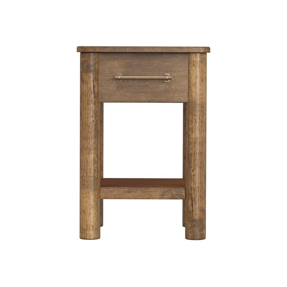 Olum 26 Inch Chairside Table Drawer Lower Shelf Square Top Wood Brown By Casagear Home BM312231