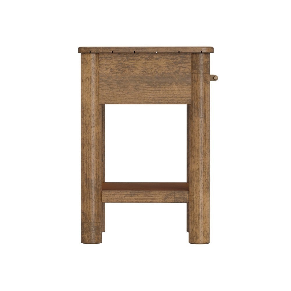 Olum 26 Inch Chairside Table Drawer Lower Shelf Square Top Wood Brown By Casagear Home BM312231