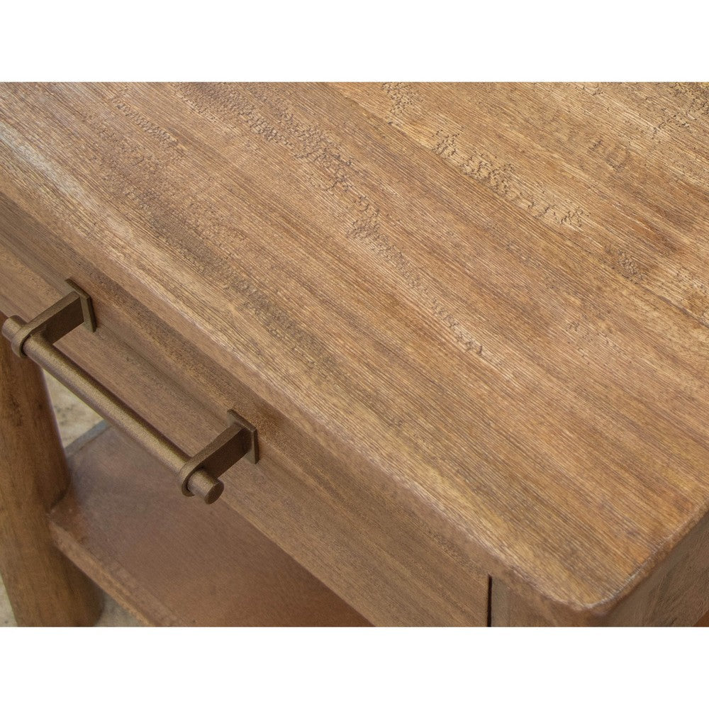 Olum 26 Inch Chairside Table Drawer Lower Shelf Square Top Wood Brown By Casagear Home BM312231