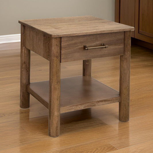Olum 26 Inch Chairside Table, Drawer, Lower Shelf, Square Top, Wood, Brown By Casagear Home
