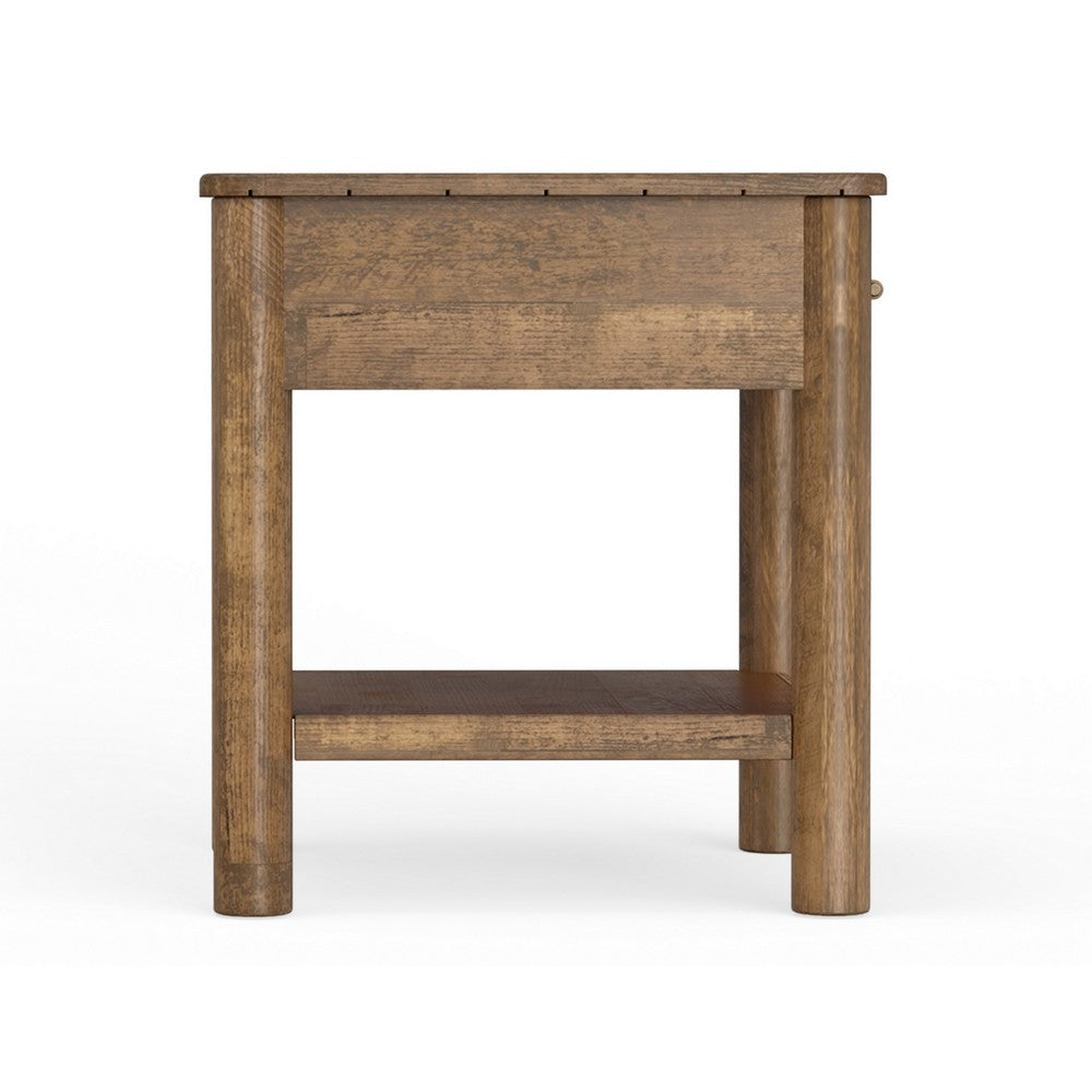 Olum 25 Inch Side End Table 1 Drawer Lower Shelf Square Top Wood Brown By Casagear Home BM312232