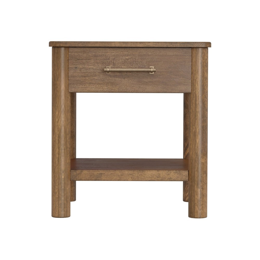 Olum 25 Inch Side End Table 1 Drawer Lower Shelf Square Top Wood Brown By Casagear Home BM312232