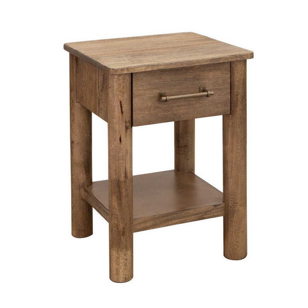 Olum 25 Inch Side End Table 1 Drawer Lower Shelf Square Top Wood Brown By Casagear Home BM312232