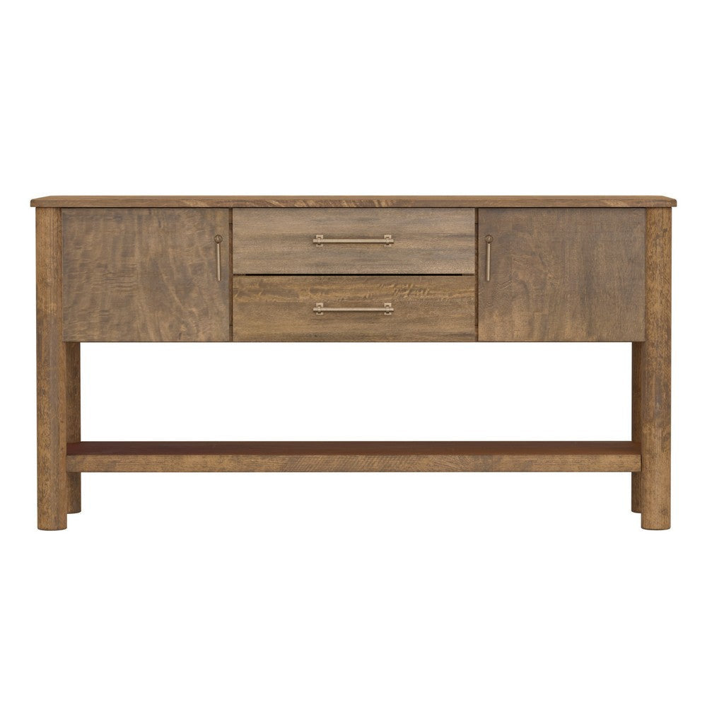 Olum 60 Inch Sofa Table 2 Drawers Lower Shelf Solid Mango Wood Brown By Casagear Home BM312233