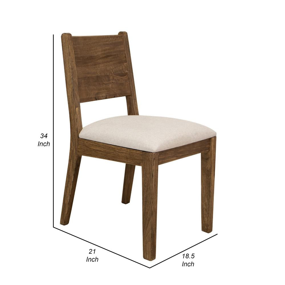 Olum 21 Inch Dining Chair Set of 2 Cushioned Fabric Upholstery Brown Wood By Casagear Home BM312234