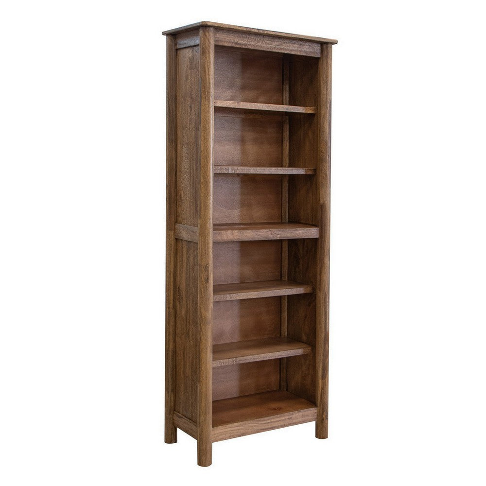 Olum 79 Inch Tall Bookcase 6 Open Shelves Solid Mango Wood Frame Brown By Casagear Home BM312235
