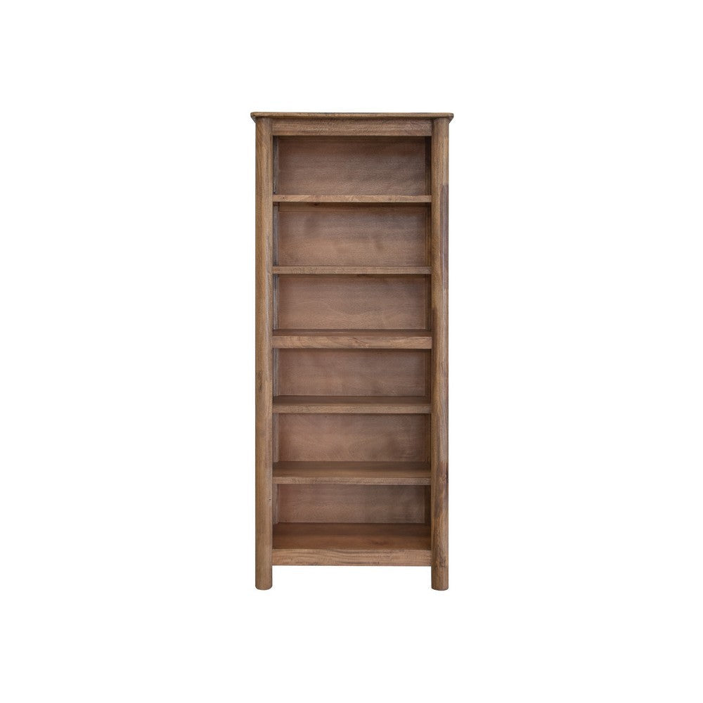 Olum 79 Inch Tall Bookcase 6 Open Shelves Solid Mango Wood Frame Brown By Casagear Home BM312235