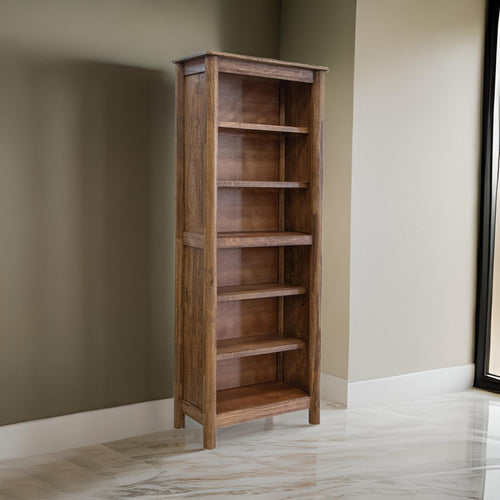 Olum 79 Inch Tall Bookcase, 6 Open Shelves, Solid Mango Wood Frame, Brown By Casagear Home
