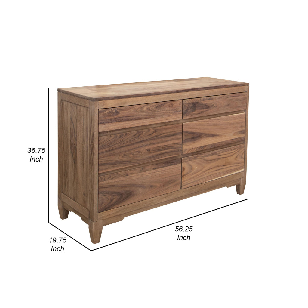 Neuv 56 Inch Dresser 6 Drawers Solid Mango Wood Frame Natural Brown By Casagear Home BM312238