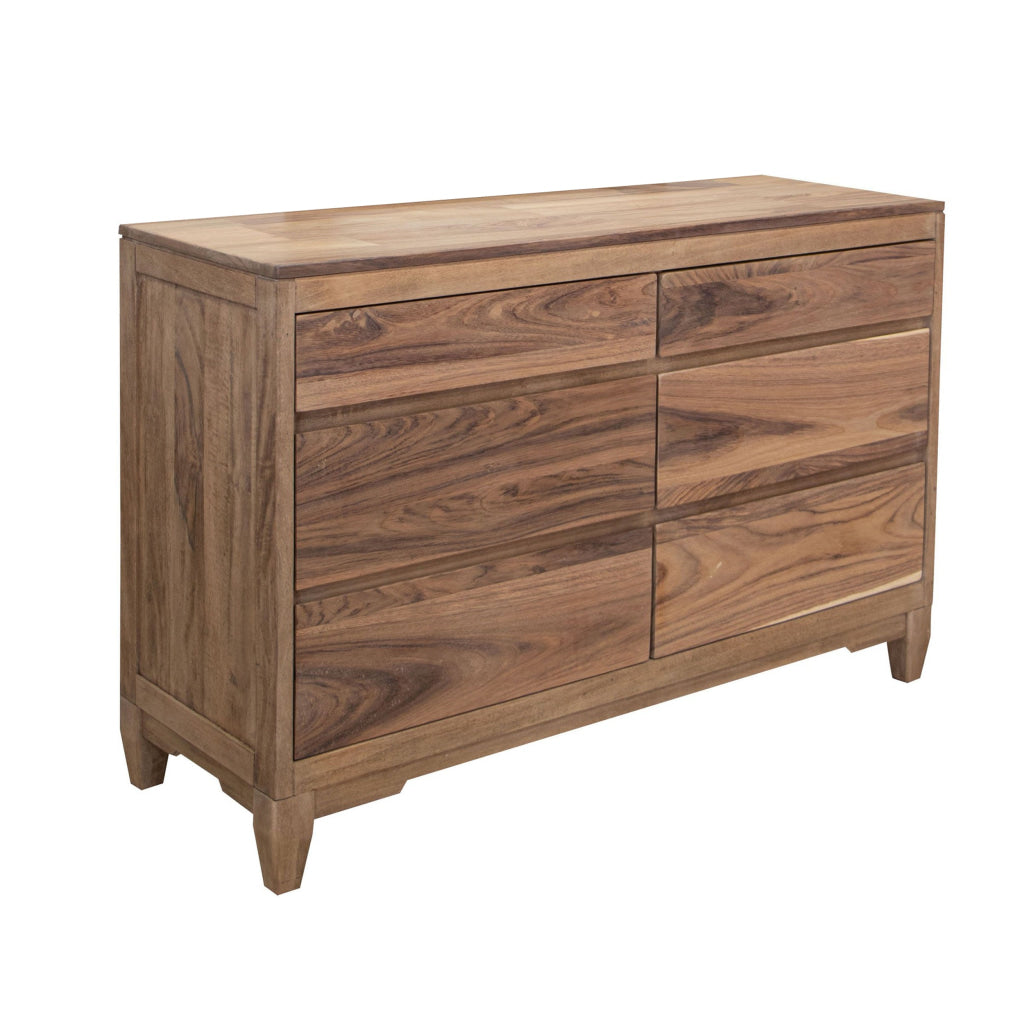 Neuv 56 Inch Dresser 6 Drawers Solid Mango Wood Frame Natural Brown By Casagear Home BM312238