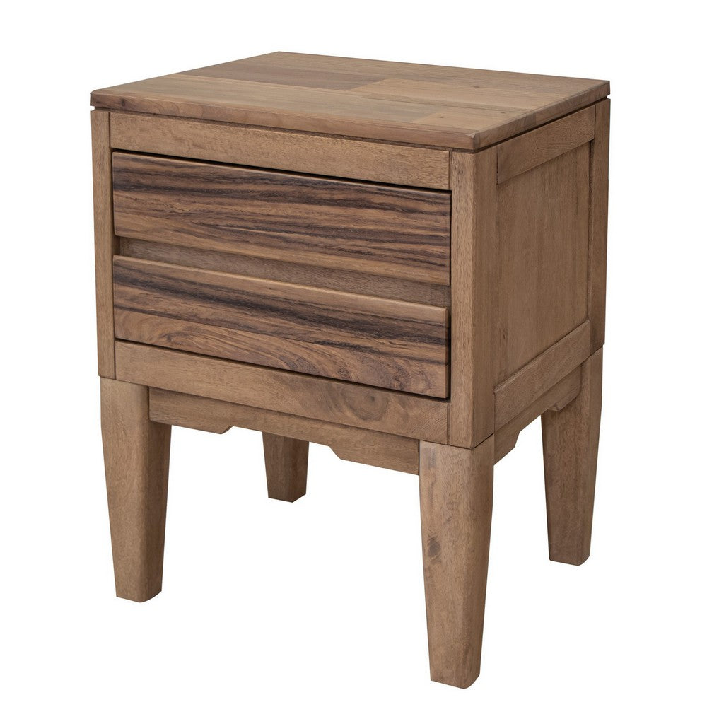 Neuv 27 Inch Nightstand 2 Drawers Solid Mango Wood Frame Natural Brown By Casagear Home BM312240