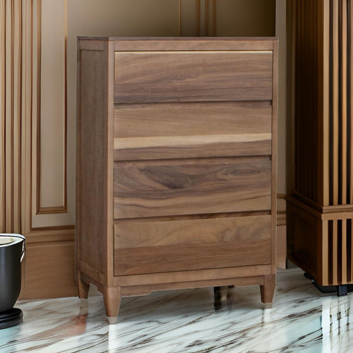 Neuv 53 Inch Tall Dresser Chest, 4 Drawers, Natural Brown Solid Mango Wood By Casagear Home