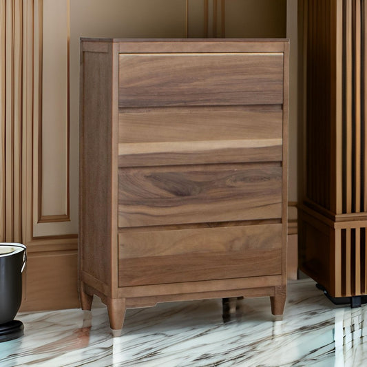 Neuv 53 Inch Tall Dresser Chest, 4 Drawers, Natural Brown Solid Mango Wood By Casagear Home