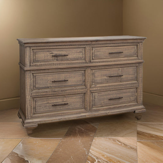 Riel 68 Inch Dresser 6 Drawers Metal Handles Solid Wood Sandy Brown By Casagear Home BM312243