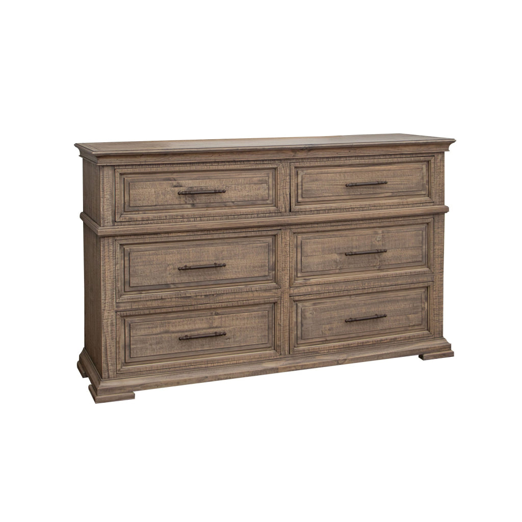 Riel 68 Inch Dresser 6 Drawers Metal Handles Solid Wood Sandy Brown By Casagear Home BM312243