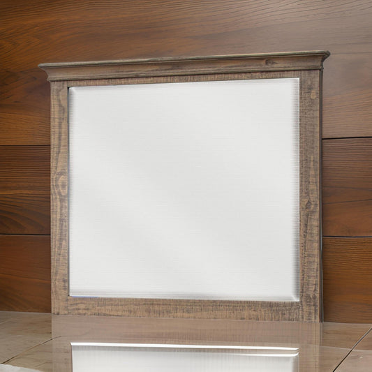 Riel 37 x 42 Dresser Mirror Square Wire Brushed Solid Wood Sandy Brown By Casagear Home BM312244