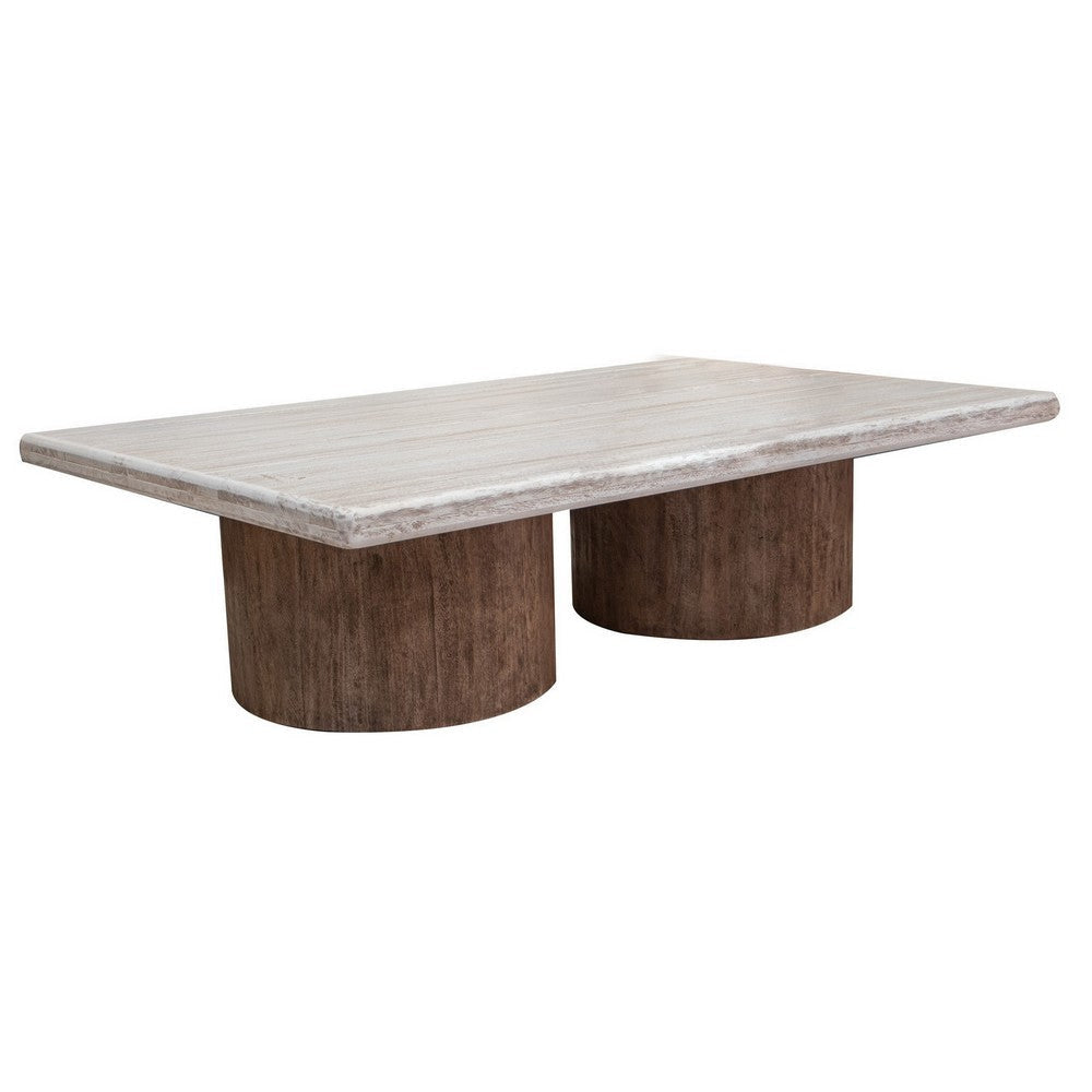 Kohl 67 Inch Cocktail Coffee Table, Solid Mango Wood, Light Cream, Brown By Casagear Home