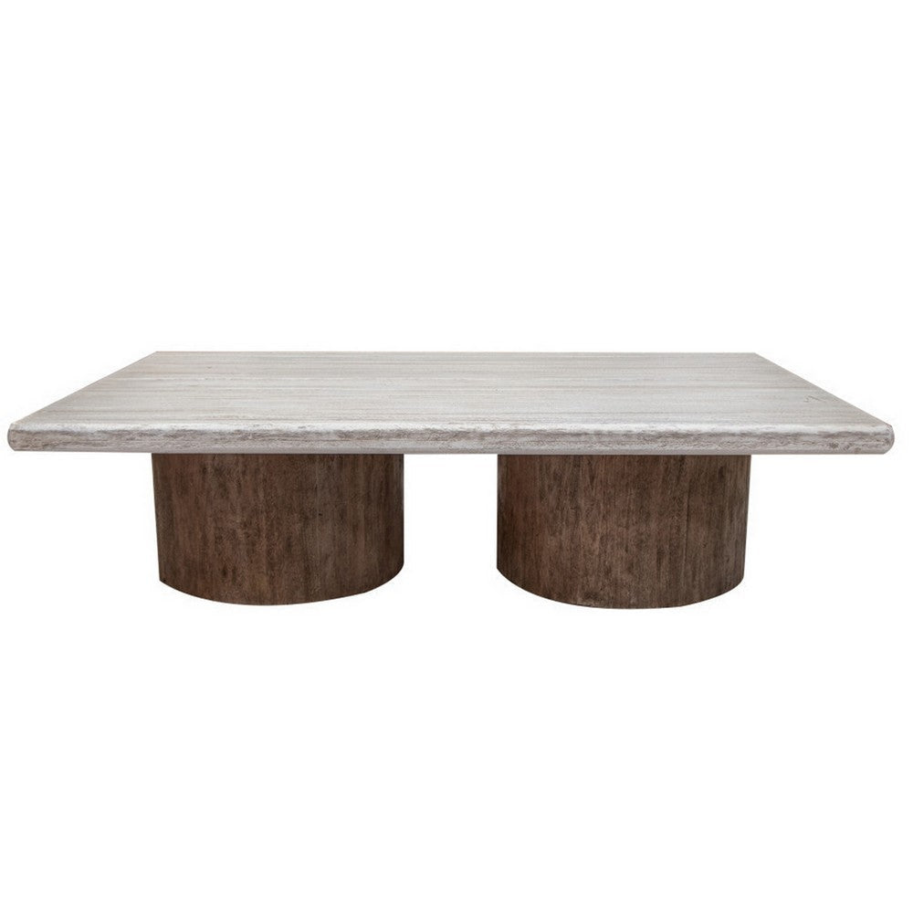 Kohl 45 Inch Cocktail Coffee Table, Solid Mango Wood, Light Cream, Brown By Casagear Home