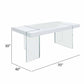 79 Inch Dining Table White Rectangular Lacquer Top L-Shape Glass Legs By Casagear Home BM312250