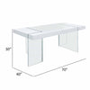 79 Inch Dining Table White Rectangular Lacquer Top L-Shape Glass Legs By Casagear Home BM312250