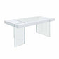 79 Inch Dining Table White Rectangular Lacquer Top L-Shape Glass Legs By Casagear Home BM312250