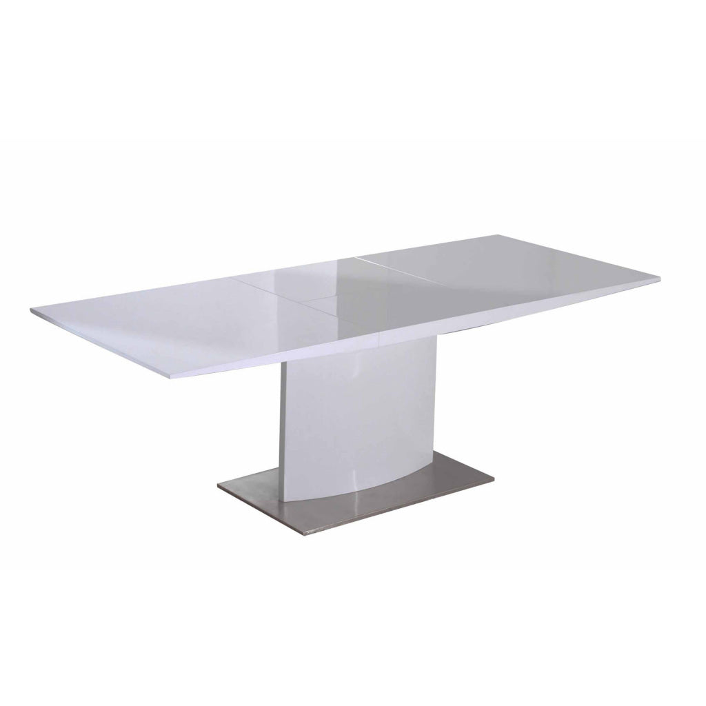 63-87 Inch Extendable Dining Table White Lacquer Top Stainless Steel By Casagear Home BM312255