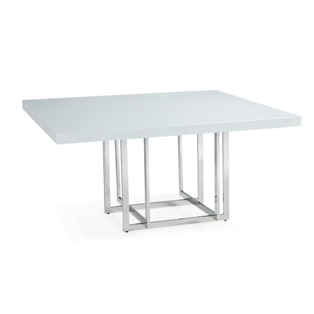 Lucie 59 Inch Dining Table Square Lacquered Glass Top Chrome Base White By Casagear Home BM312257