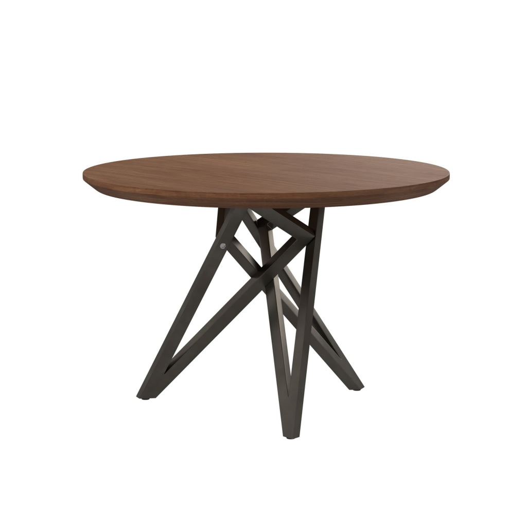 Kimya 47 Inch Dining Table Round Wood Top Angled Steel Legs Brown Black By Casagear Home BM312258