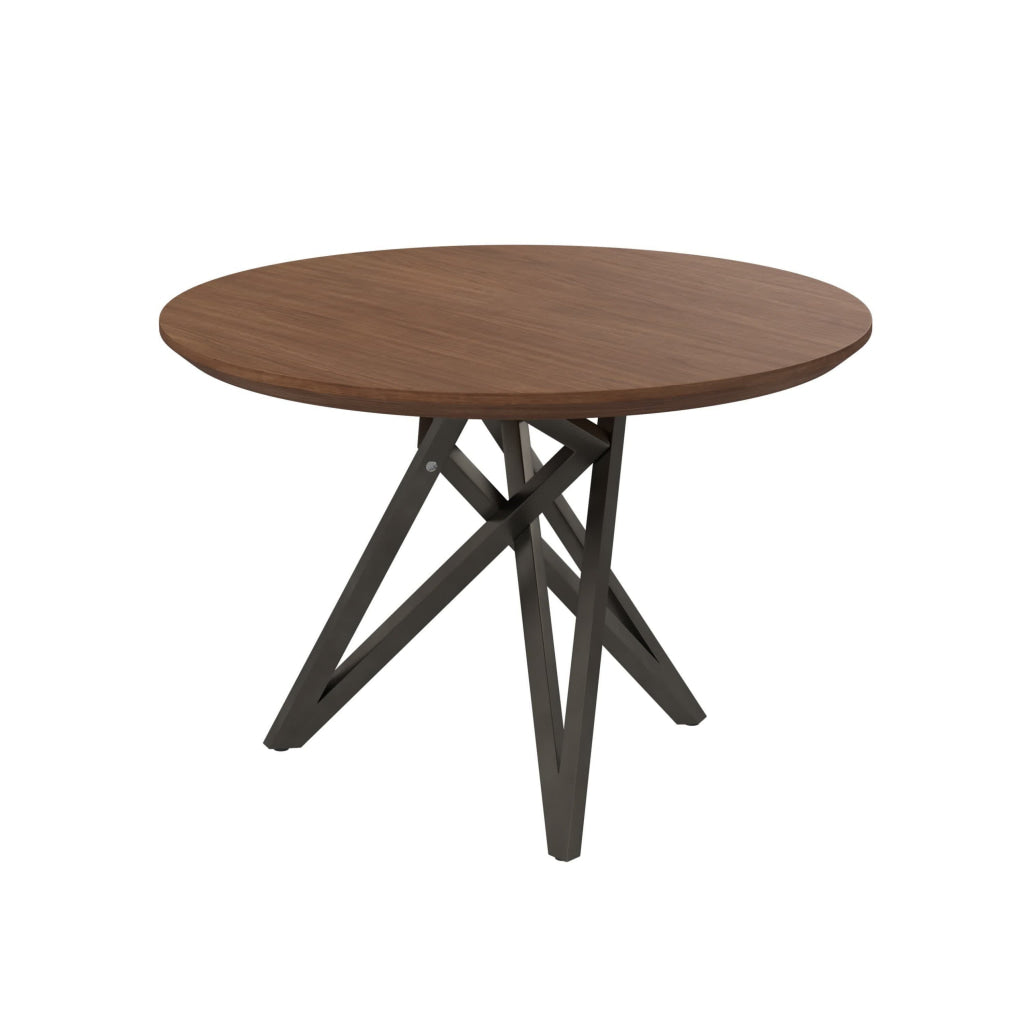 Kimya 47 Inch Dining Table Round Wood Top Angled Steel Legs Brown Black By Casagear Home BM312258