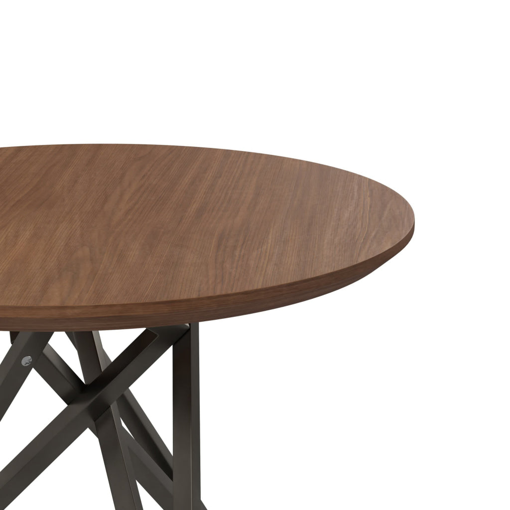 Kimya 47 Inch Dining Table Round Wood Top Angled Steel Legs Brown Black By Casagear Home BM312258