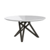 Kimya 47 Inch Dining Table Round Wood Top Angled Steel Legs White Black By Casagear Home BM312259