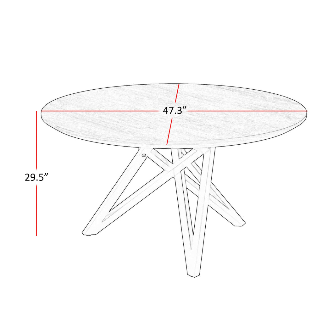 Kimya 47 Inch Dining Table Round Wood Top Angled Steel Legs White Black By Casagear Home BM312259