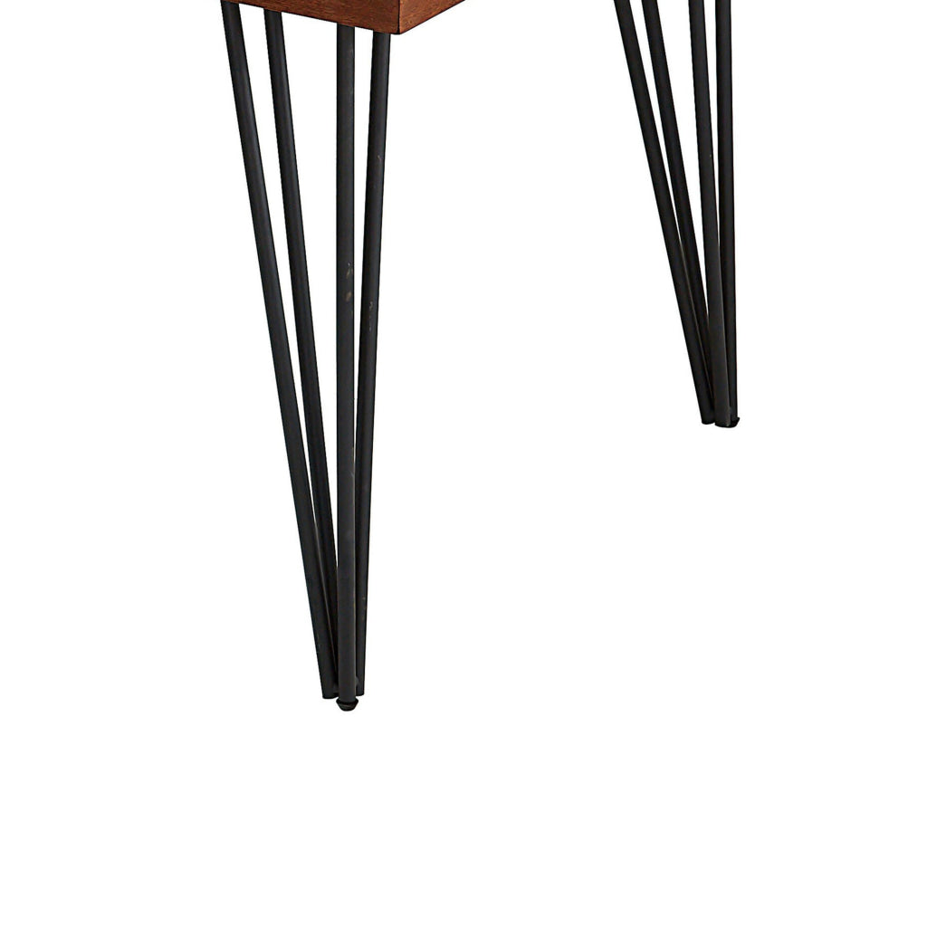 63 Inch Dining Table Brown Rectangular Elm Veneer Top Metal Black Legs By Casagear Home BM312260