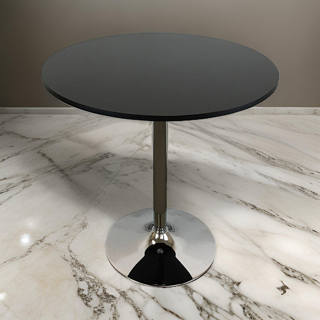 Mari 36 Inch Dining Table, Smooth Black Round Top and Stainless Steel Base By Casagear Home