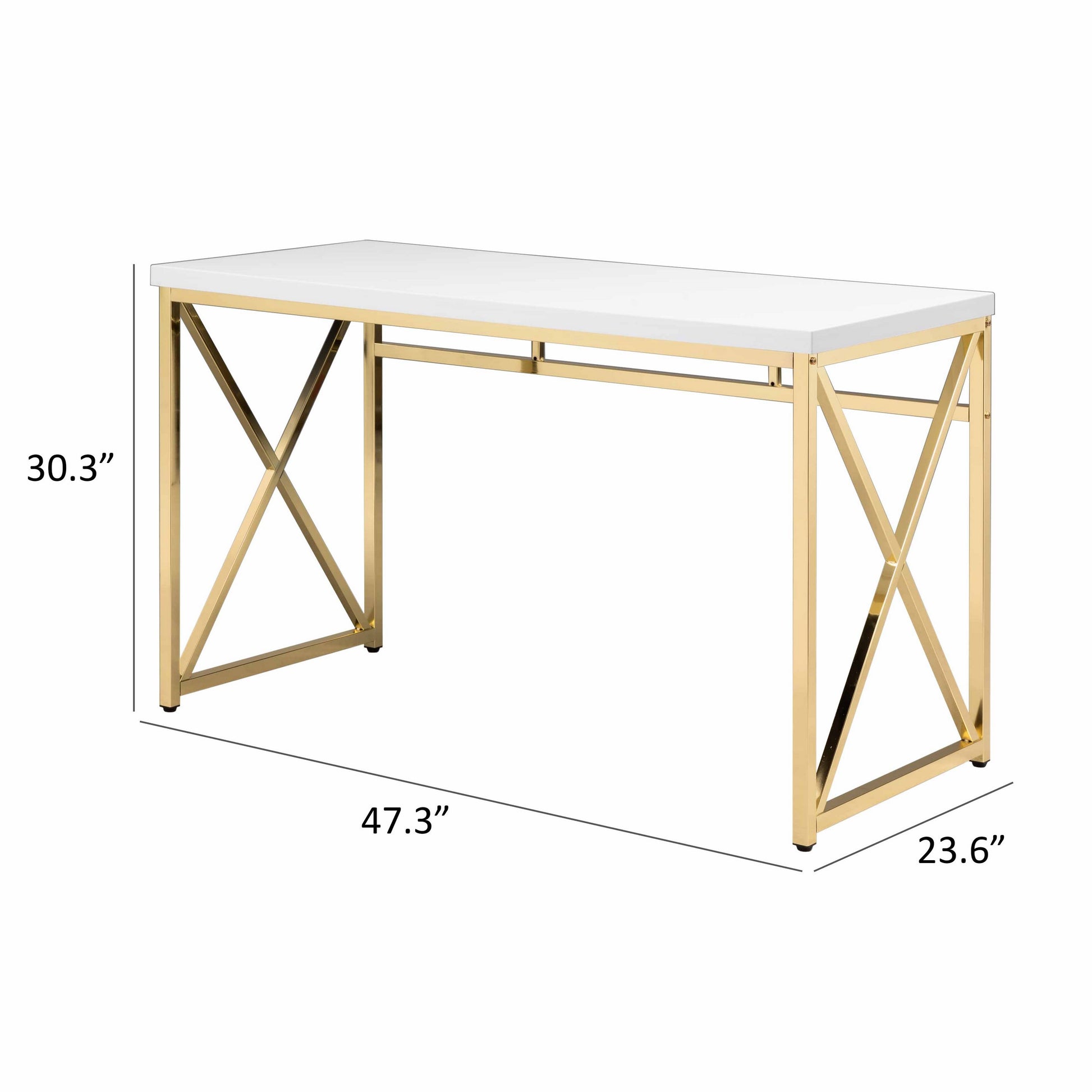 Gracie 47 Inch Desk White Rectangular Top Metal Legs in Gold Finish By Casagear Home BM312268