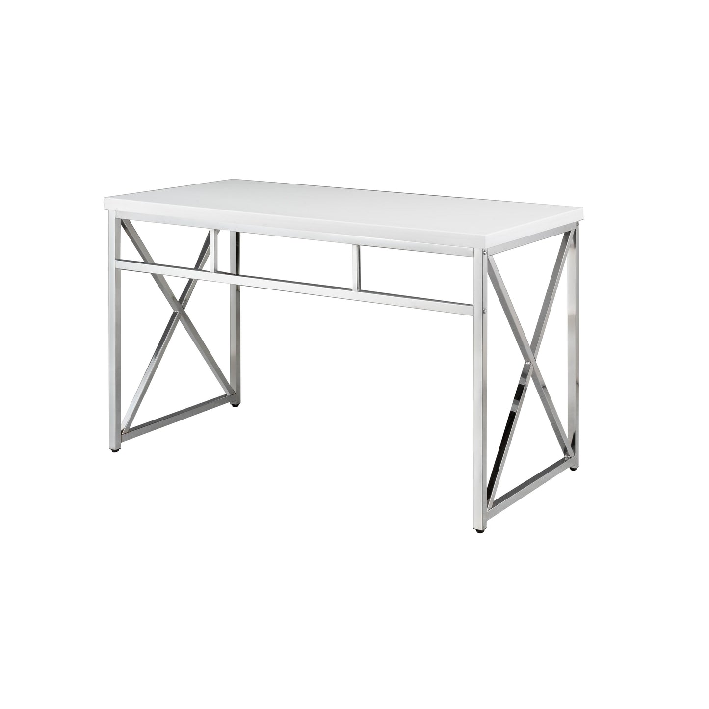 Gracie 47 Inch Desk White Rectangular Top Metal Legs in Chrome Finish By Casagear Home BM312269