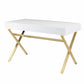 Gracie 47 Inch Desk White Rectangular Top 2 Drawers Gold Metal Legs By Casagear Home BM312270