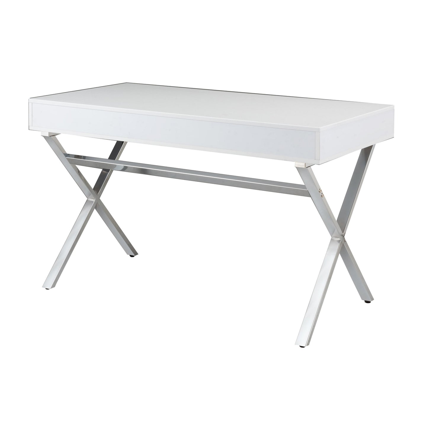 Gracie 47 Inch Desk White Rectangular Top 2 Drawers Chrome Metal Legs By Casagear Home BM312271