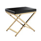 Myra 21 Inch Accent Stool Black Faux Leather Gold Finished Cross Legs By Casagear Home BM312275