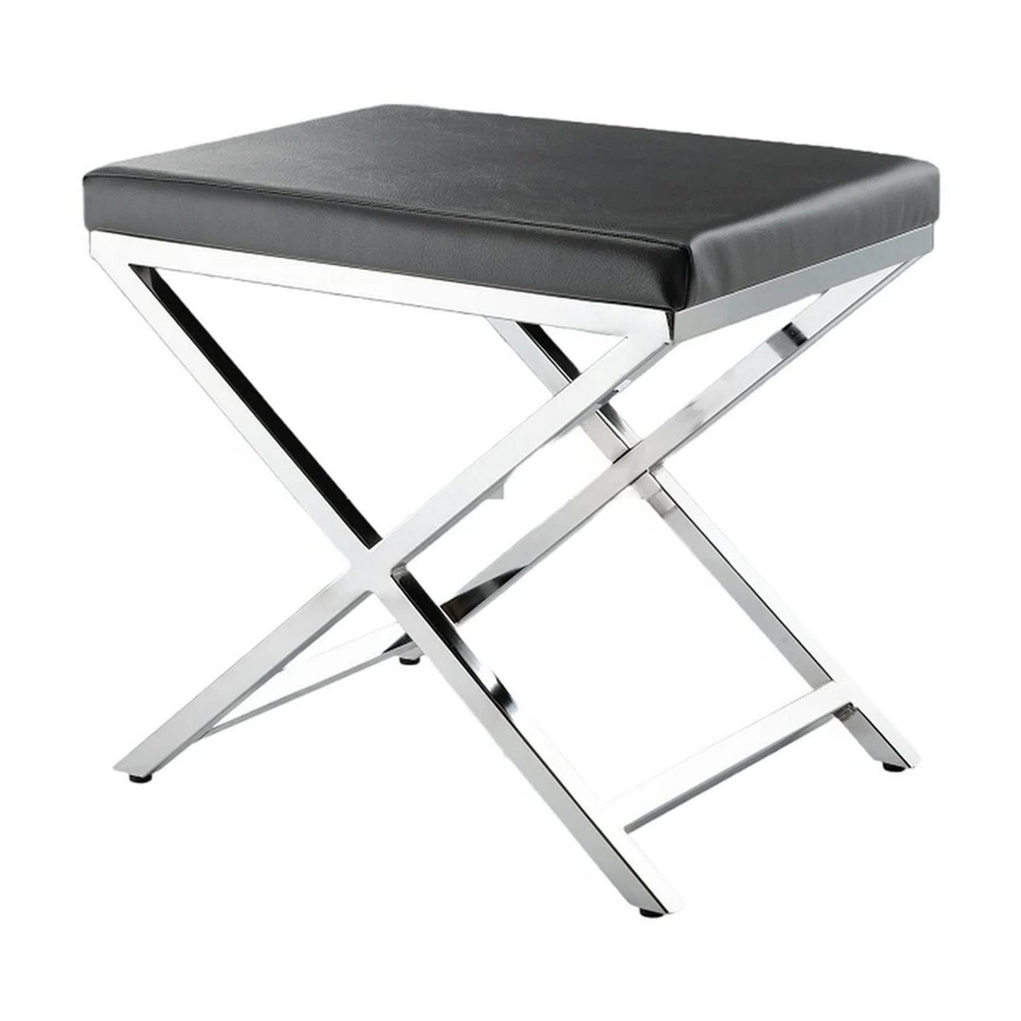 Myra 21 Inch Accent Stool Gray Faux Leather Seat Chrome Crossed Legs By Casagear Home BM312277