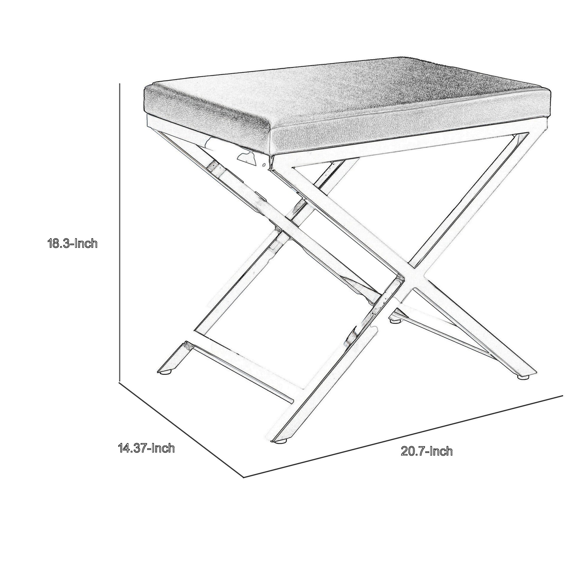 Myra 21 Inch Accent Stool Gray Faux Leather Seat Chrome Crossed Legs By Casagear Home BM312277