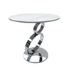 Tiyo 22 Inch Accent End Table White Round Sintered Stone Top Silver Steel By Casagear Home BM312280