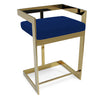 Pio 30 Inch Barstool Chair Blue Velvet Padded Seat Gold Metal Finish By Casagear Home BM312281